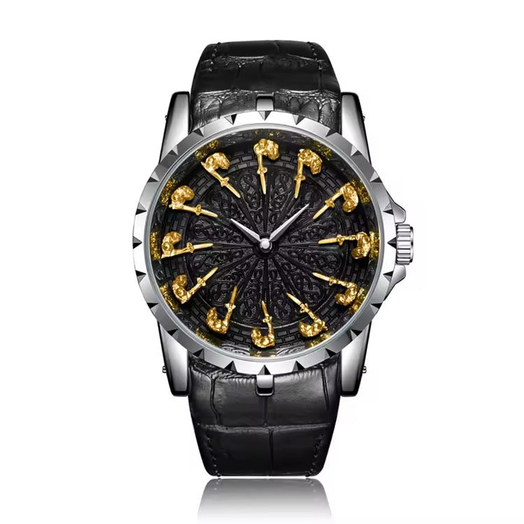 ONOLA 2020 Blackcrest Antique Classic Designer Quartz Leather Strap Watch Black Silver Gold