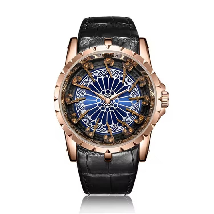 ONOLA 2020 Blackcrest Antique Classic Designer Quartz Leather Strap Watch Black Rosegold
