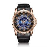 ONOLA 2020 Blackcrest Antique Classic Designer Quartz Leather Strap Watch Black Rosegold