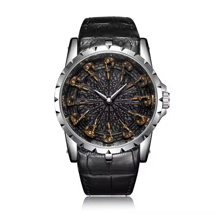 ONOLA 2020 Blackcrest Antique Classic Designer Quartz Leather Strap Watch Black Silver