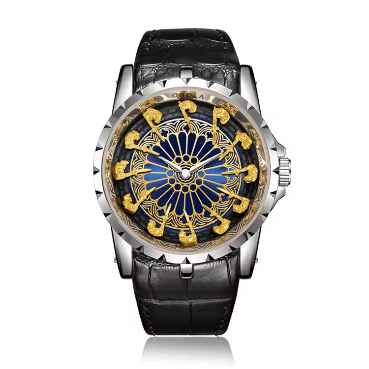 ONOLA 2020 Blackcrest Antique Classic Designer Quartz Leather Strap Watch Black Silver Gold