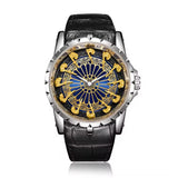 ONOLA 2020 Blackcrest Antique Classic Designer Quartz Leather Strap Watch Black Silver Gold
