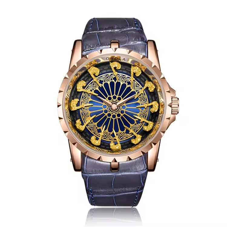 ONOLA 2020 Blackcrest Antique Classic Designer Quartz Leather Strap Watch Blue Rosegold