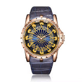 ONOLA 2020 Blackcrest Antique Classic Designer Quartz Leather Strap Watch Blue Rosegold
