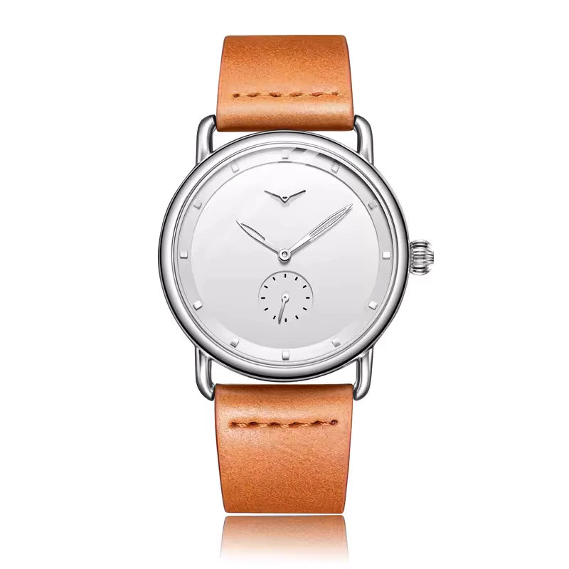ONOLA 3805 Minimal Quartz Watch with Leather Strap Brown Silver Main