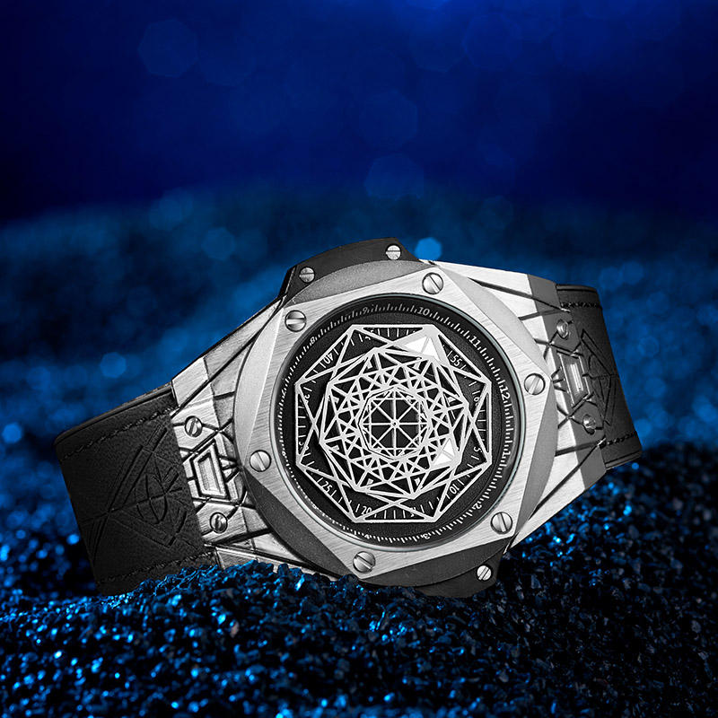ONOLA 3810 Axis Geometric Dial Leather Strap Quartz Watch