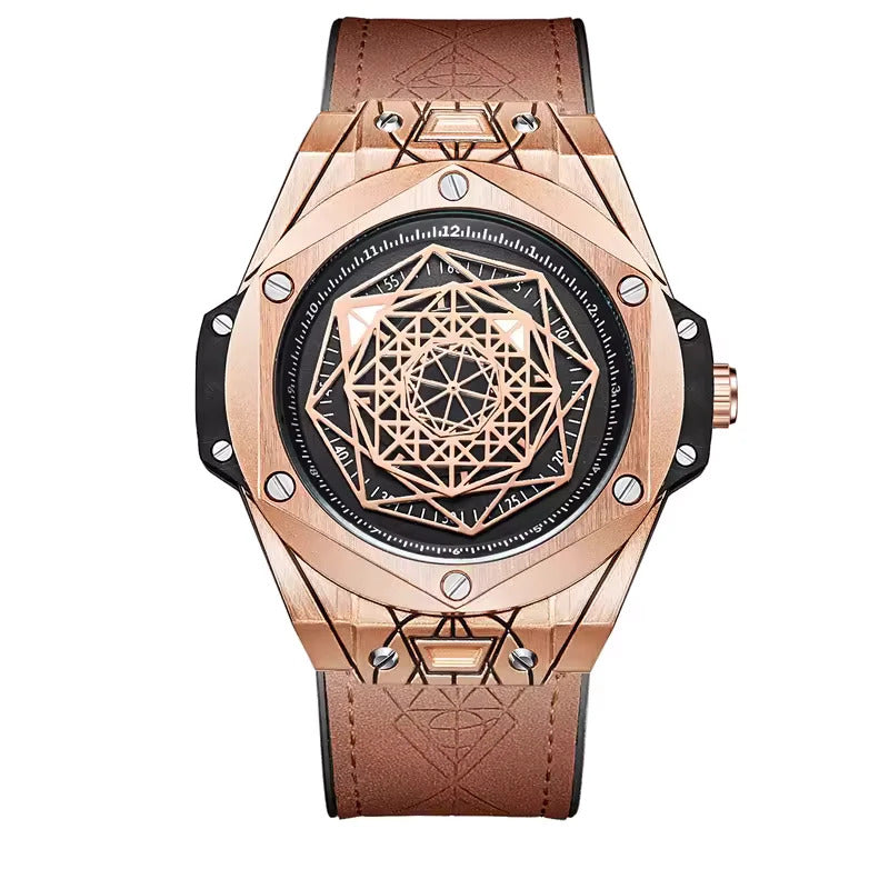 ONOLA 3810 Axis Geometric Dial Leather Strap Quartz Watch All Rosegold