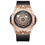 ONOLA 3810 Axis Geometric Dial Leather Strap Quartz Watch Black Rosegold