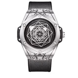 ONOLA 3810 Axis Geometric Dial Leather Strap Quartz Watch Black Silver
