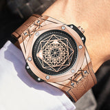 ONOLA 3810 Axis Geometric Dial Leather Strap Quartz Watch Brown Copper