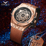ONOLA 3810 Axis Geometric Dial Leather Strap Quartz Watch Brown Copper