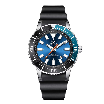 ONOLA 3850 Men's Quartz Waterproof Watch – 42mm Sports Wristwatch Black Blue