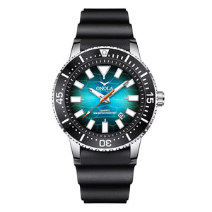 ONOLA 3850 Men's Quartz Waterproof Watch – 42mm Sports Wristwatch Black Cyan