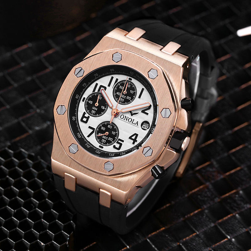 ONOLA 6805 Apex Chronograph Men’s Quartz Watch Black Rosegold
