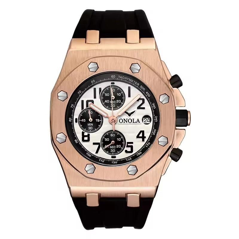 ONOLA 6805 Apex Chronograph Men’s Quartz Watch Black Rosegold White Main