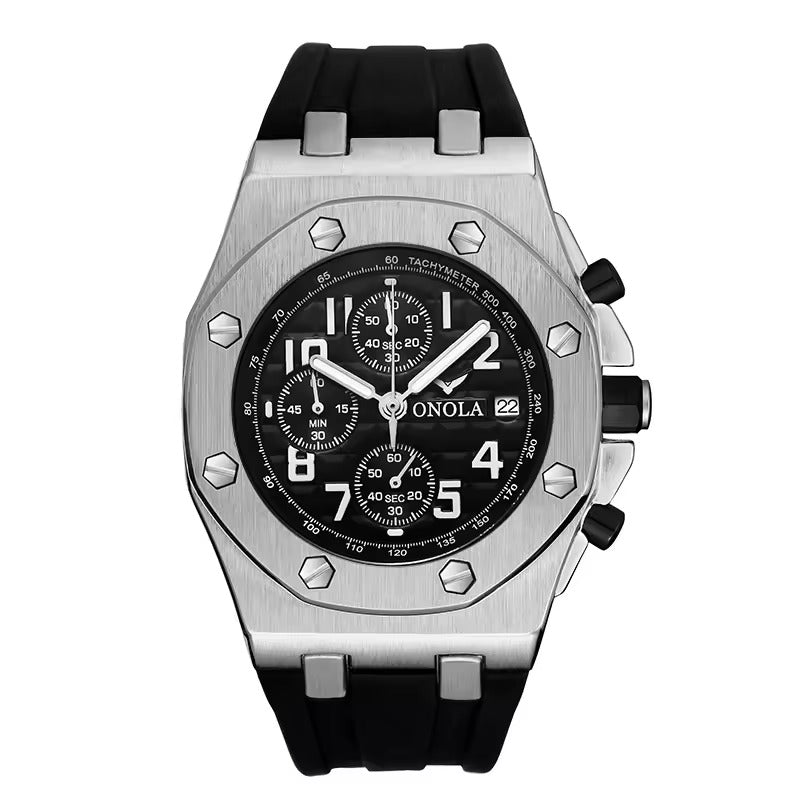 ONOLA 6805 Apex Chronograph Men’s Quartz Watch Black Silver