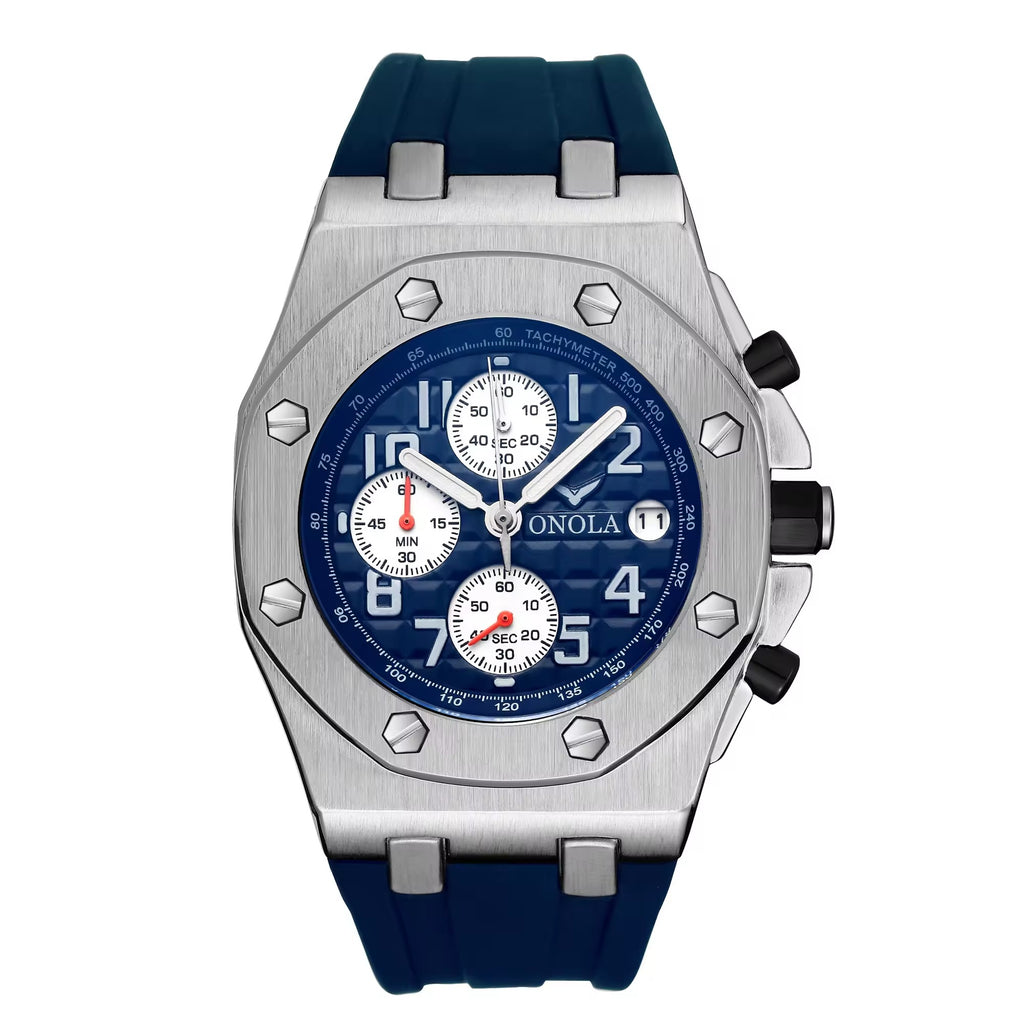 ONOLA 6805 Apex Chronograph Men’s Quartz Watch Blue Silver Blue