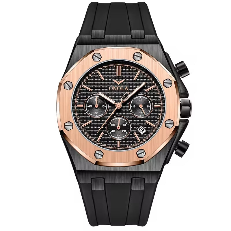 ONOLA 6807 Men's Chronograph Quartz Watch Black Rosegold Black