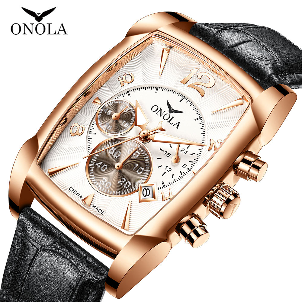 ONOLA 6818 Heritage Square Dial Quartz Leather Strap Alloy Case Watch For Men Black Copper