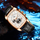 ONOLA 6818 Heritage Square Dial Quartz Leather Strap Alloy Case Watch For Men Black Copper Waterproof