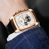 ONOLA 6818 Heritage Square Dial Quartz Leather Strap Alloy Case Watch For Men Black Copper Wrist View