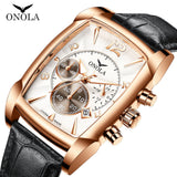 ONOLA 6818 Heritage Square Dial Quartz Leather Strap Alloy Case Watch For Men Black Copper