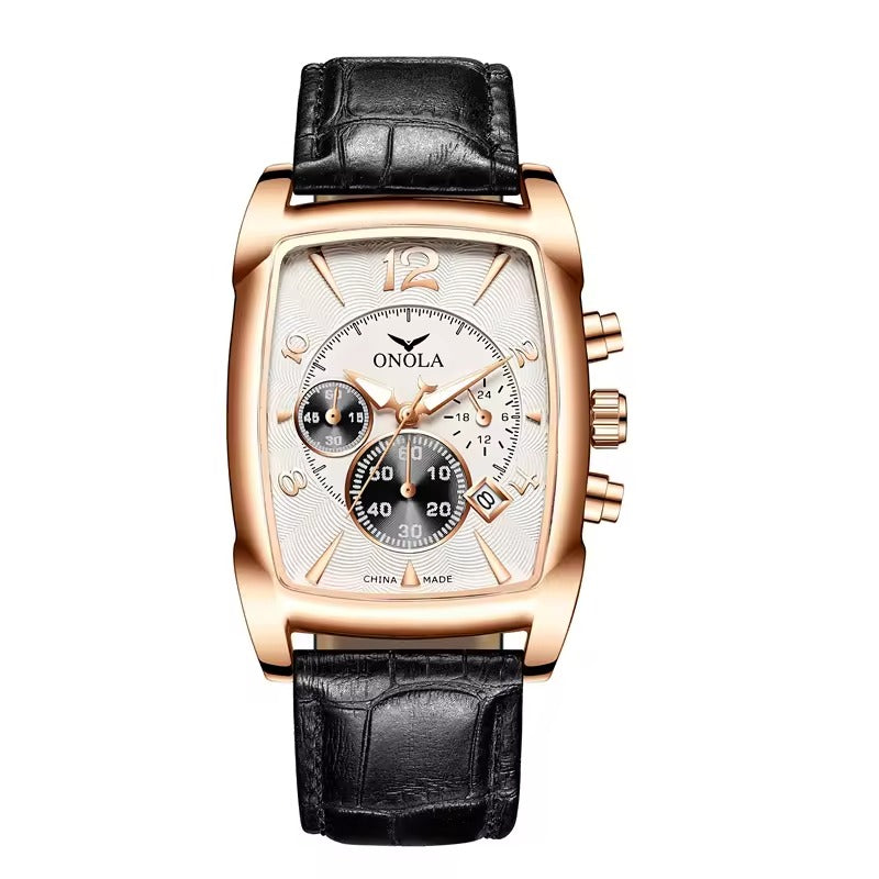 ONOLA 6818 Heritage Square Dial Quartz Leather Strap Alloy Case Watch For Men