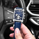 ONOLA 6818 Heritage Square Dial Quartz Leather Strap Alloy Case Watch For Men Blue Silver Front View