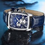 ONOLA 6818 Heritage Square Dial Quartz Leather Strap Alloy Case Watch For Men Blue Silver