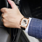 ONOLA 6818 Heritage Square Dial Quartz Leather Strap Alloy Case Watch For Men Black Copper Wrist View