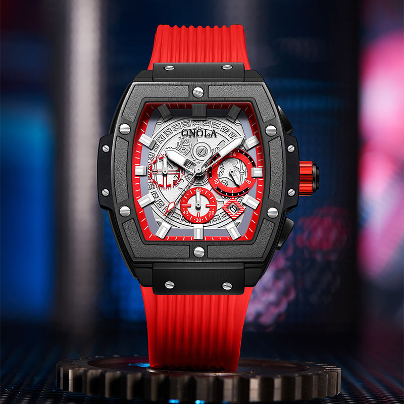 ONOLA 6825B Axis Sport Quartz Sport Silicone Strap Watch Black Red
