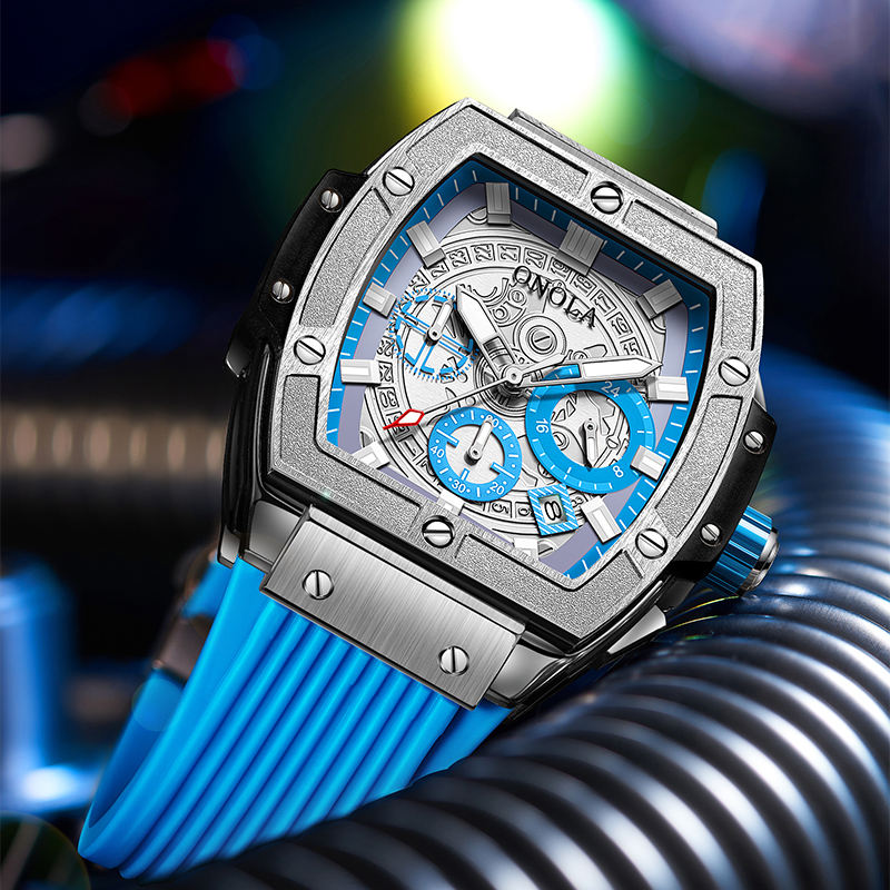 ONOLA 6825B Axis Sport Quartz Sport Silicone Strap Watch Blue Silver
