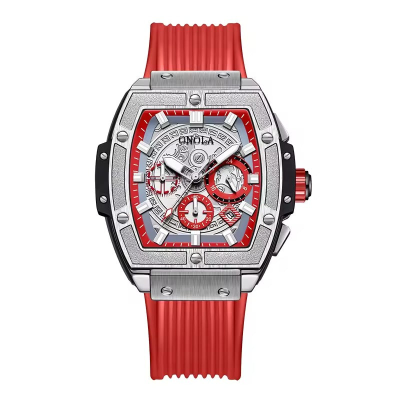 ONOLA 6825B Axis Sport Quartz Sport Silicone Strap Watch Red Silver