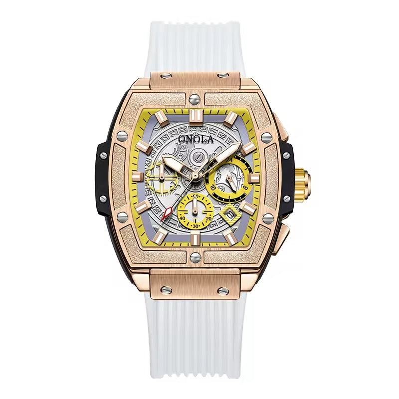 ONOLA 6825B Axis Sport Quartz Sport Silicone Strap Watch White Rosegold