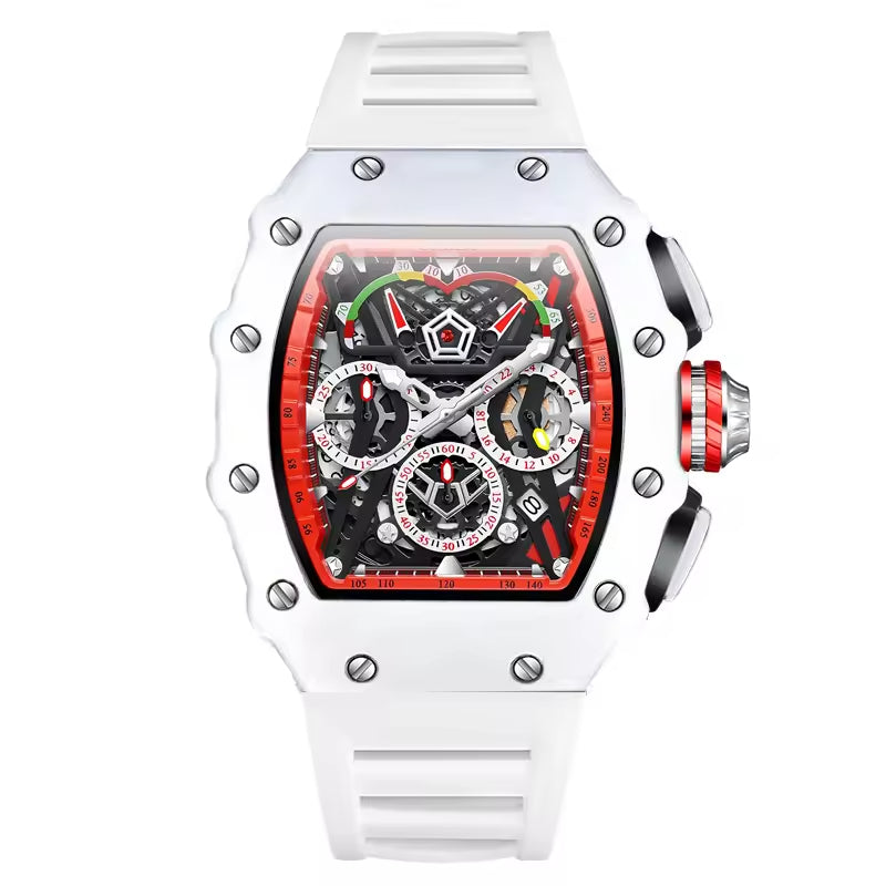 ONOLA 6827 Apex Torque Quartz Chronograph Watch All White Red