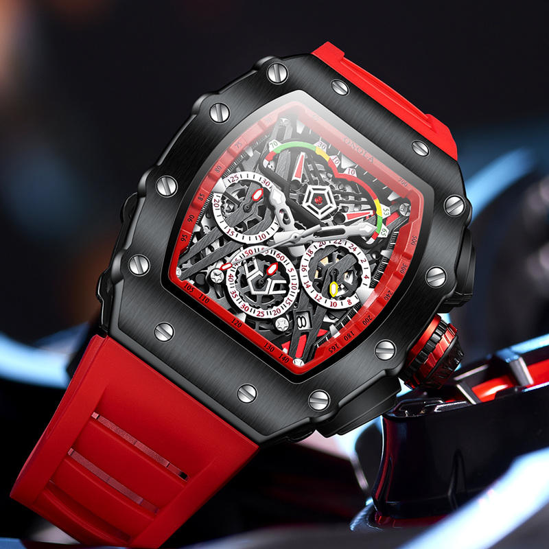 ONOLA 6827 Apex Torque Quartz Chronograph Watch Black Red