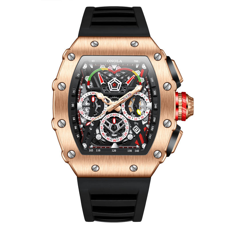ONOLA 6827 Apex Torque Quartz Chronograph Watch Black Rosegold