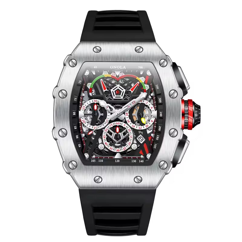 ONOLA 6827 Apex Torque Quartz Chronograph Watch Black Silver
