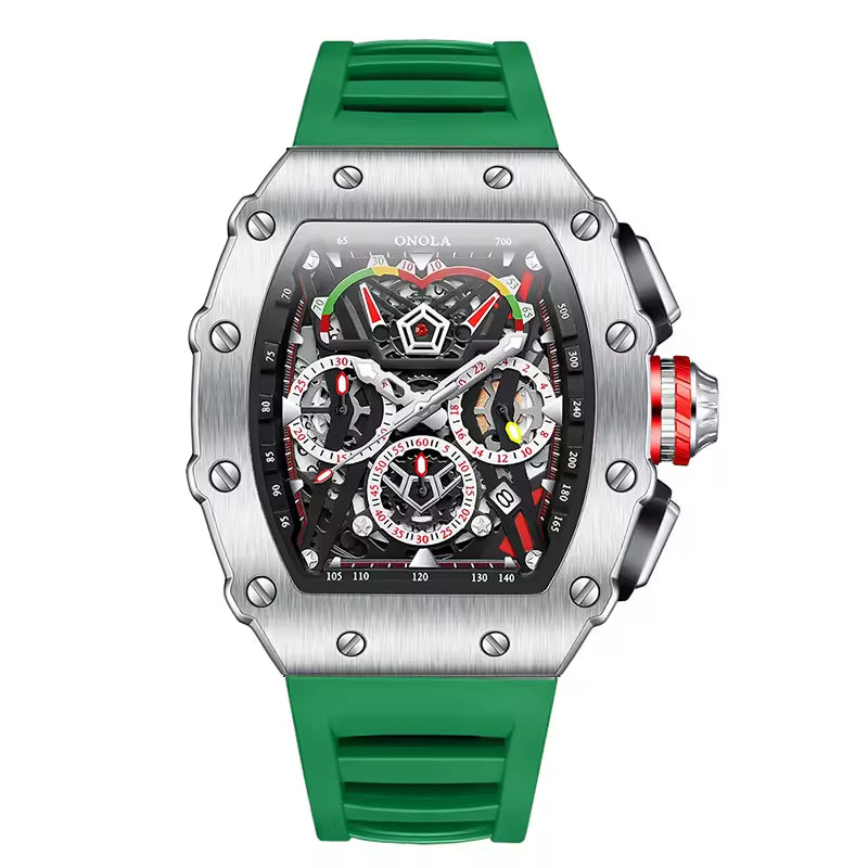 ONOLA 6827 Apex Torque Quartz Chronograph Watch Green Silver