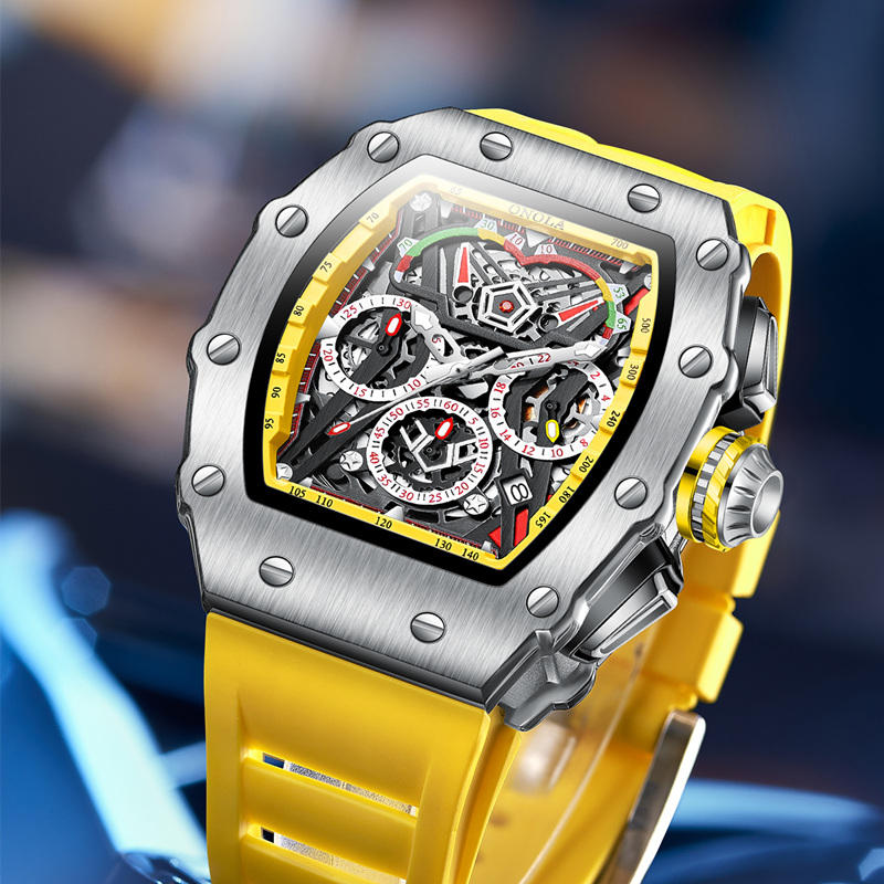 ONOLA 6827 Apex Torque Quartz Chronograph Watch Yellow Silver Side View