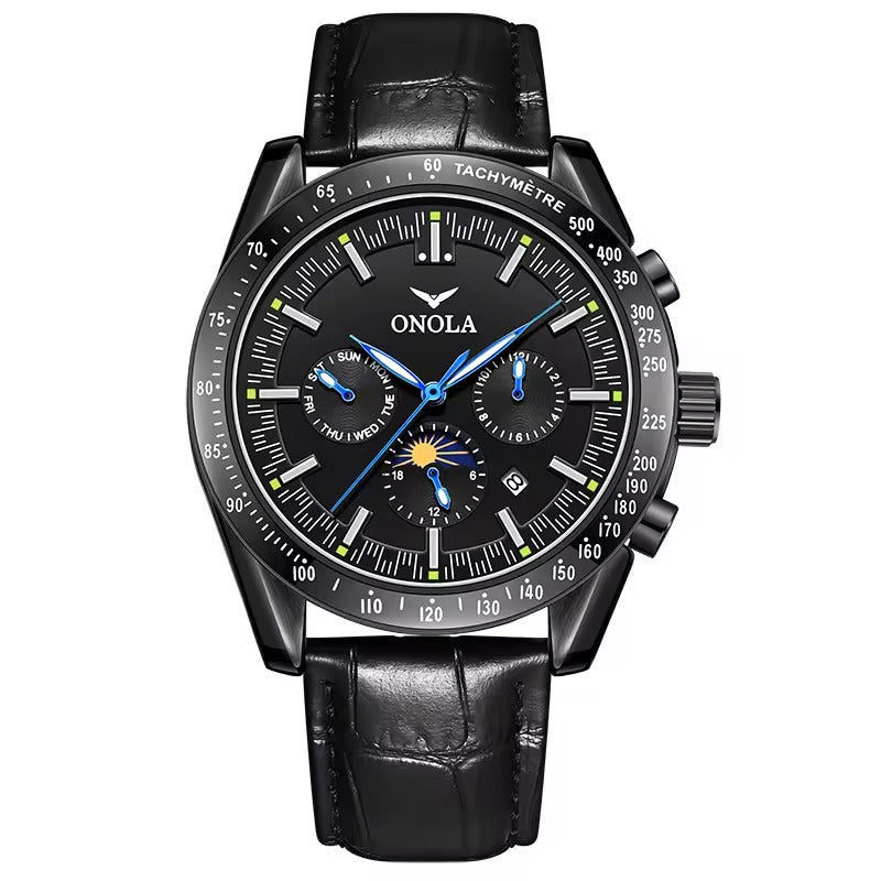 ONOLA 6835 Automatic Chronograph-Style Mechanical Watch for Men All Black