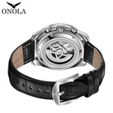 ONOLA 6835 Automatic Chronograph-Style Mechanical Watch for Men Black Silver