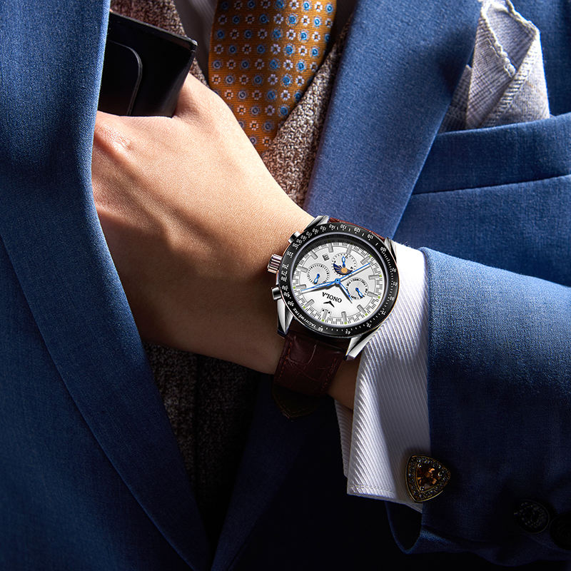 ONOLA 6835 Automatic Chronograph-Style Mechanical Watch for Men Black White