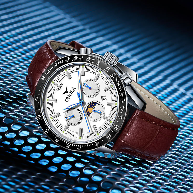 ONOLA 6835 Automatic Chronograph-Style Mechanical Watch for Men Brown Silver