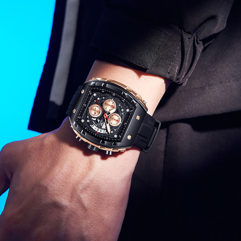ONOLA 6853 Square DIal Chronograph Multifunctional Popular Personalized Man Quartz Watch Black Rosegold