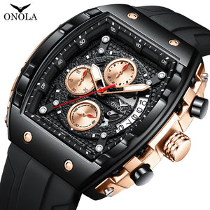 ONOLA 6853 Square DIal Chronograph Multifunctional Popular Personalized Man Quartz Watch Black Rosegold