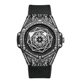 ONOLA Big Bang Pavé Quartz Leather Strap Watch All Black