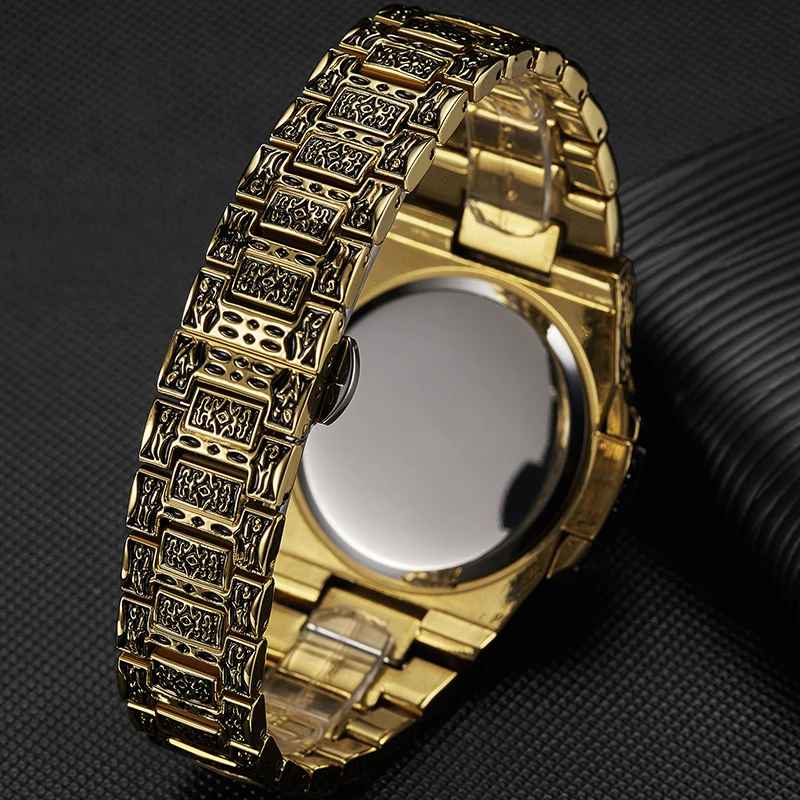 Onola 3808 Luxury Gold Plated Arabic Style Watch for Men Chain Back View