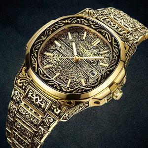 Onola 3808 Luxury Gold Plated Arabic Style Watch for Men Chain Side View