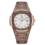 Onola 3808 Luxury Gold Plated Arabic Style Watch for Men | Quartz Movement Retro Engraved Design | 30m Water Resistant RoseGold white